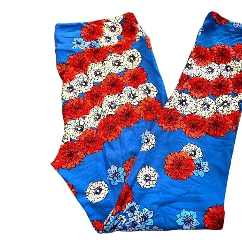 Lularoe TC royal blue floral flag Americana leggings . NWT. Stunning!!